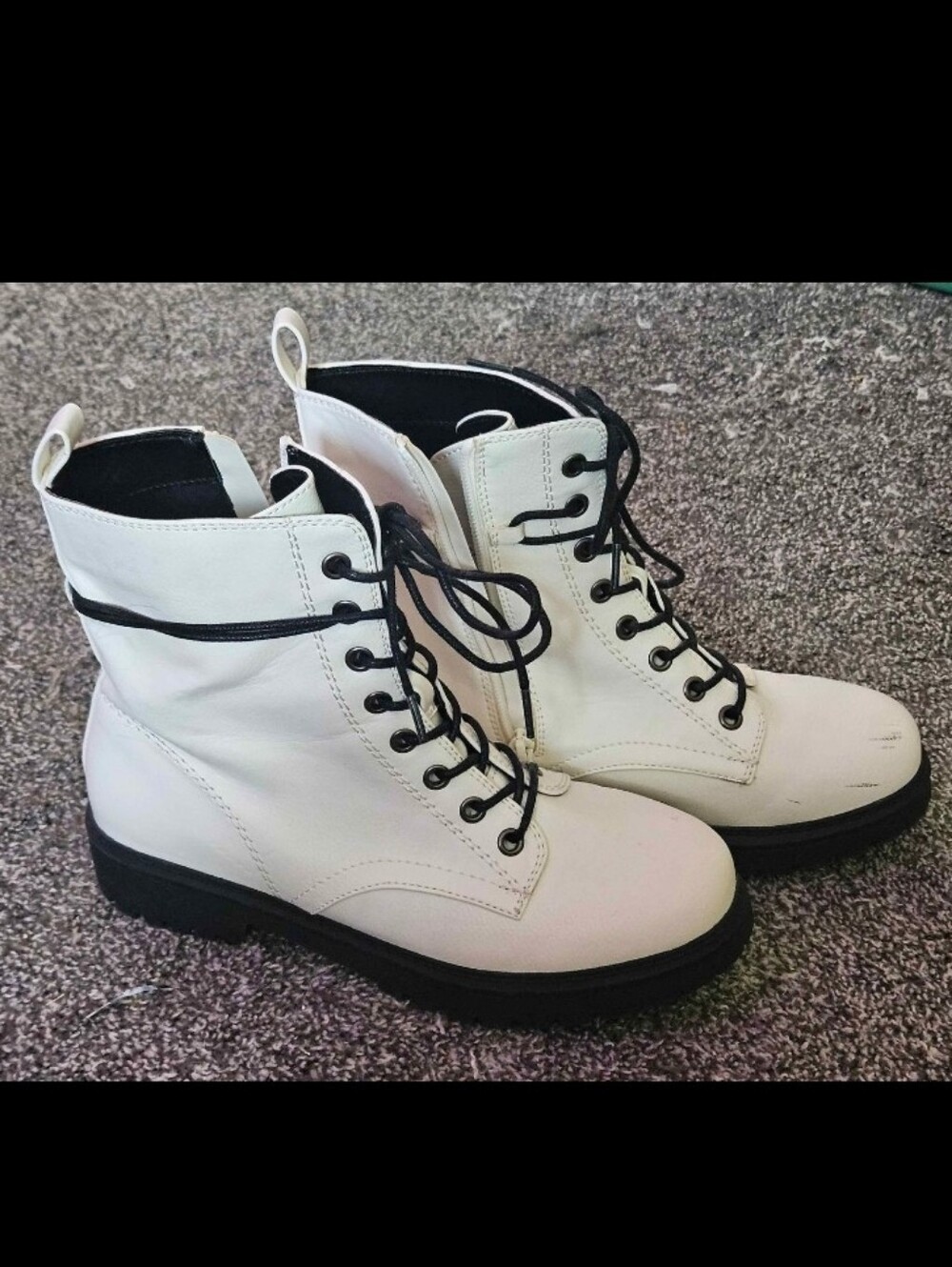 Kohl's White Lace-Up Combat Boots with Black Trim